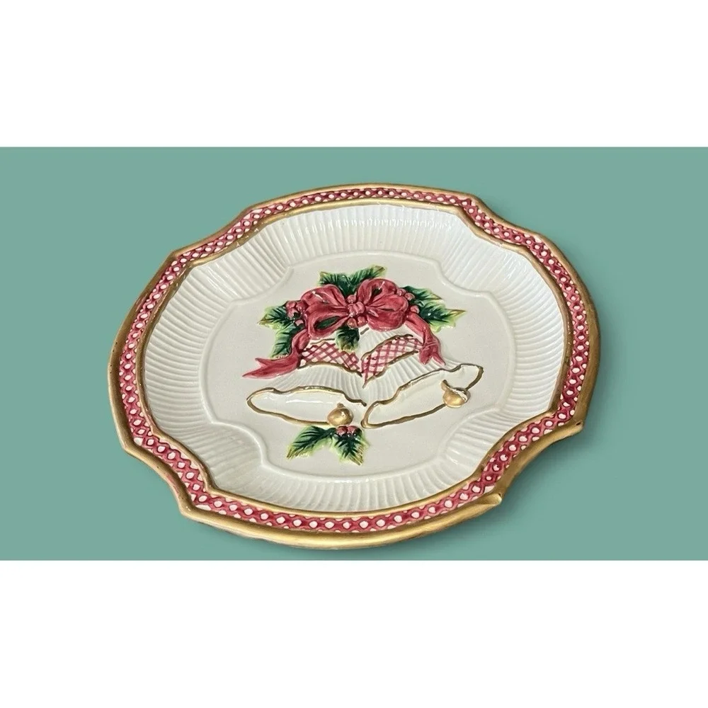 2 Fitz & Floyd Holiday Bells Christmas 2003 Canape Candy Cookie‎ Serving Plates
